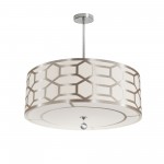 4 Light Pendant Drum Shade with Geometric Laminated Trim, Winter Gold