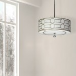 4 Light Pendant Drum Shade with Geometric Laminated Trim, Winter Gold