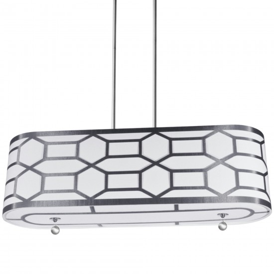 4 Light Horizontal Pendant with Geometric Laminated Trim Silver