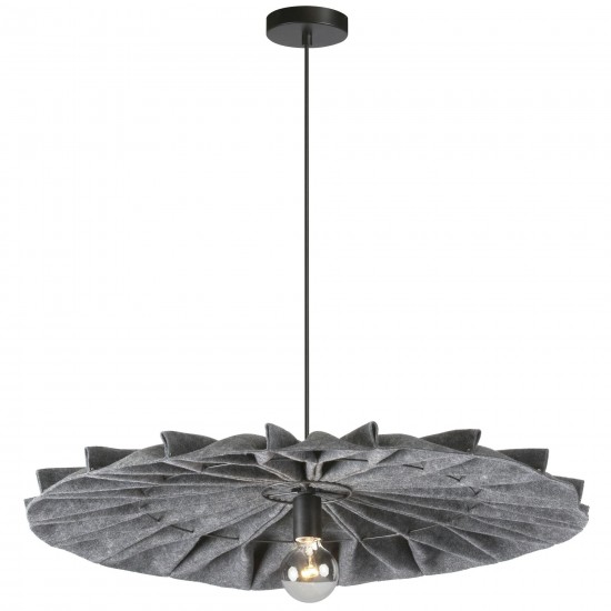 Plegado Incandescent Pendant, Matte Black with Grey Felt Shade