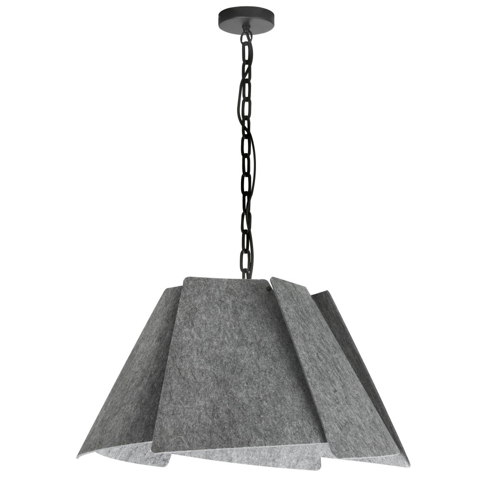 Philomena Incandescent Pendant, Matte Black with Grey Felt Shade