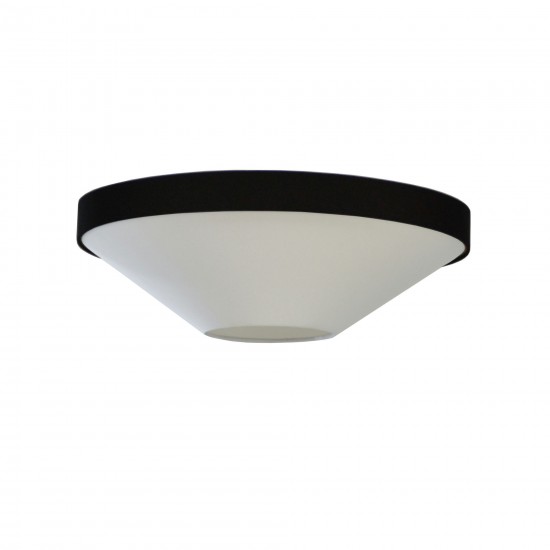 3 Light Incandescent Flush Mount, Matte Black with Black / White Shade