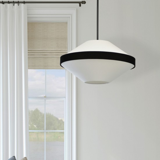 4 Light Incandescent Pendant, Matte Black with White and Black Shade