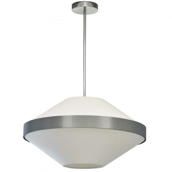 4 Light Incandescent Pendant, Polished Chrome with White and Grey Shade