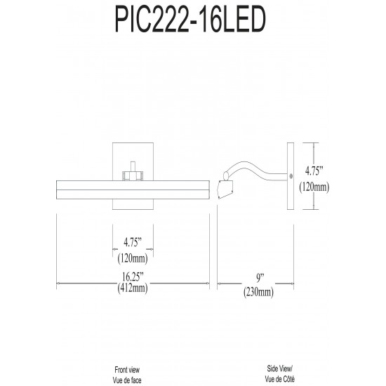 20W 16" Picture Light, Satin Chrome with Frosted Glass Diffuser