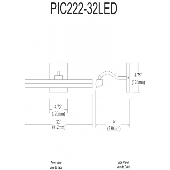 40W 32" Picture Light, Satin Chrome with Frosted Glass Diffuser