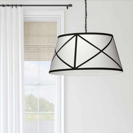 Parker Incandescent Pendant, Matte Black with Black and White Shade, L