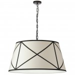 Parker Incandescent Pendant, Matte Black with Cream and Black Shade, L