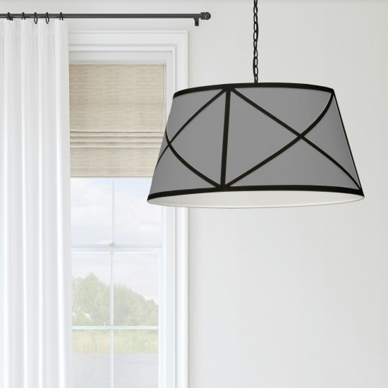 Parker Incandescent Pendant, Matte Black with Grey and Black Shade, L