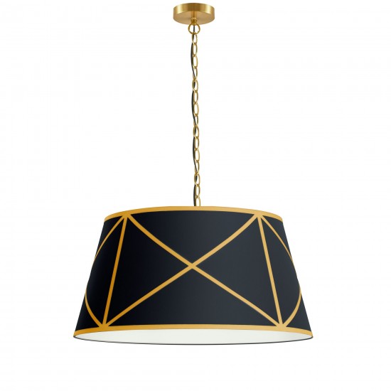 Incandescent Pendant, Aged Brass with Black and Gold Shade, M