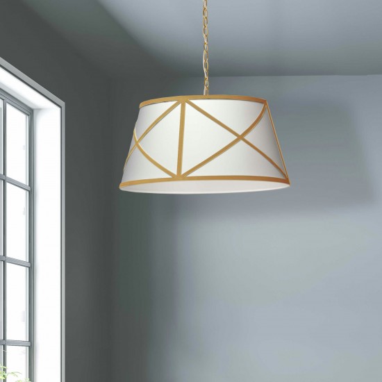 Incandescent Pendant, Aged Brass with White and Gold Shade, M