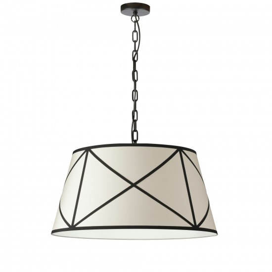 Parker Incandescent Pendant, Matte Black with Cream and Black Shade, M