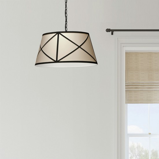 Parker Incandescent Pendant, Matte Black with Cream and Black Shade, M