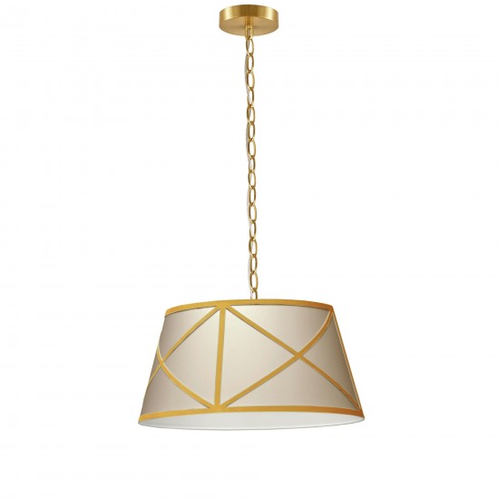 Incandescent Pendant, Aged Brass with Cream and Gold Shade, S