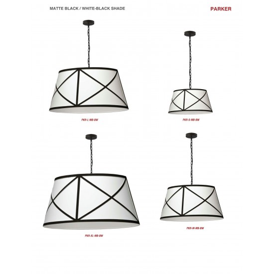 Parker Incandescent Pendant, Matte Black with Black and White Shade, S
