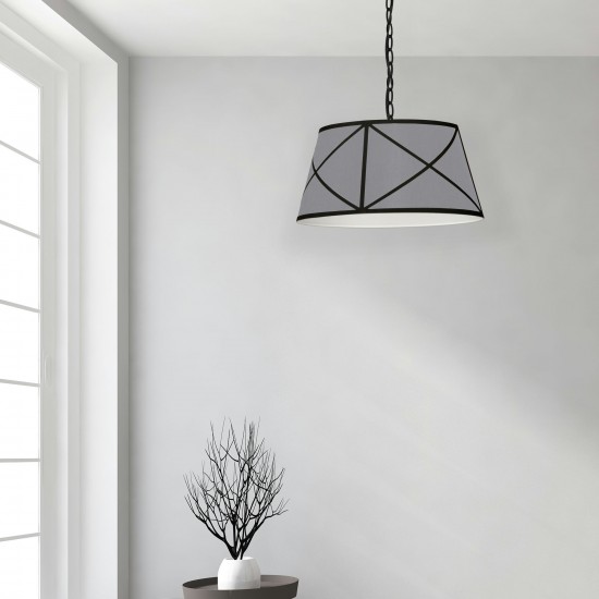 Parker Incandescent Pendant, Matte Black with Grey and Black Shade, S