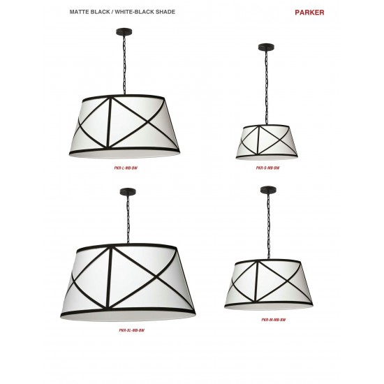 Parker Incandescent Pendant, Matte Black with Black and White Shade