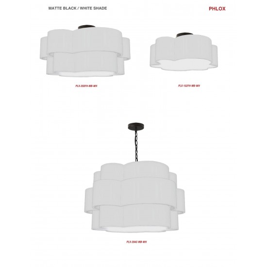 3 Light Incandescent Flush Mount, Matte Black w/ White Shade