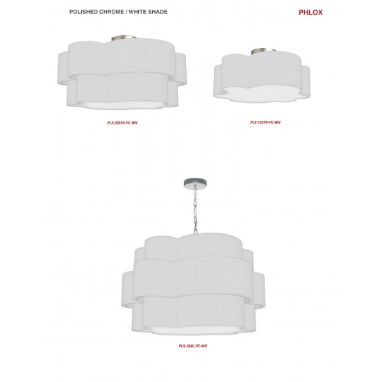 3 Light Incandescent Flush Mount, Polished Chrome w/ White Shade