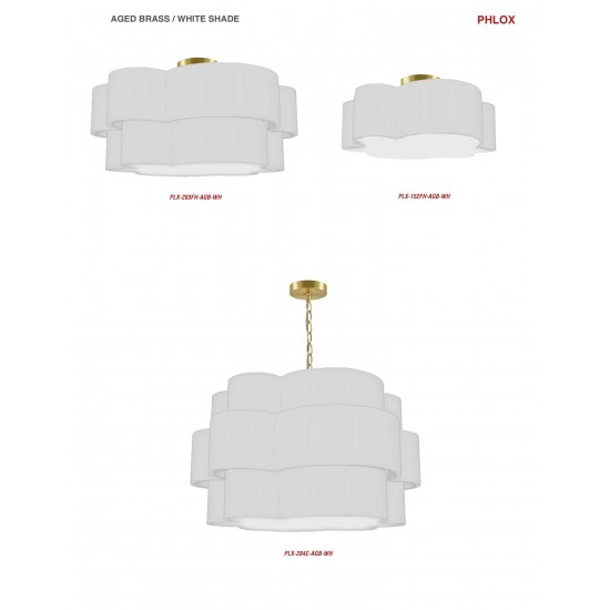 3 Light Incandescent Flush Mount, Aged Brass with White Shade