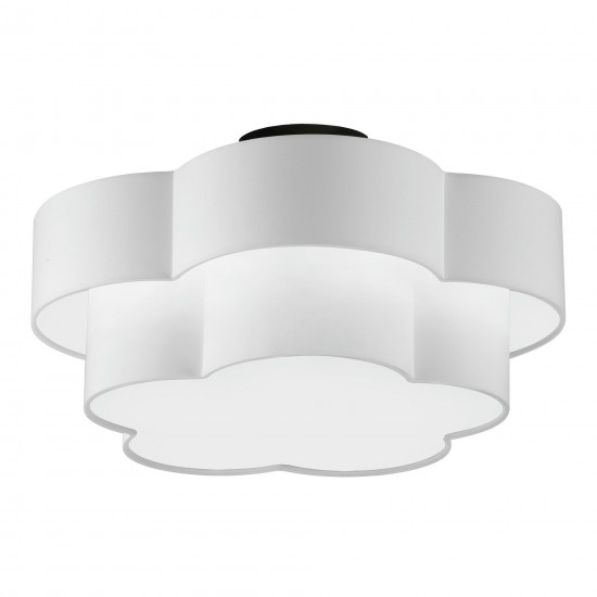 Phlox 3 Light Incandescent Flush Mount, Matte Black with White Shade