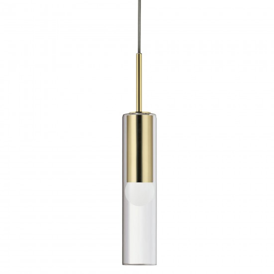 Incandescent Cylinder Pendant, Aged Brass with Clear Glass