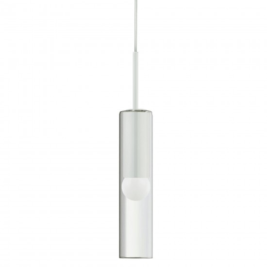 1 Light Incandescent Pendant, Matte White with Clear Glass