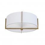 3 Light Incandescent Semi-Flush Mount, Aged Brass with White Shade