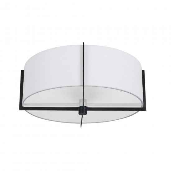 3 Light Incandescent Semi-Flush Mount, Matte Black with White Shade