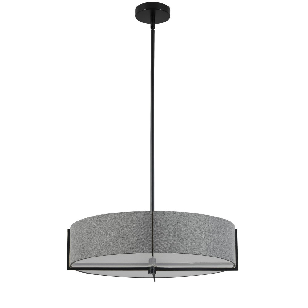 Preston 4 Light Incandescent Pendant, Matte Black w/ Grey Shade, PST-214P-MB-GRY