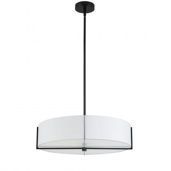 Preston 4 Light Incandescent Pendant, Matte Black w/ White Shade, PST-214P-MB-WH