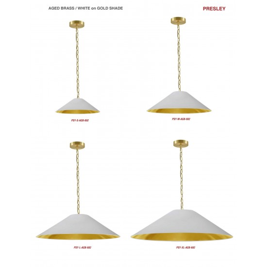 Incandescent Pendant, Aged Brass with White / Gold Shade, L