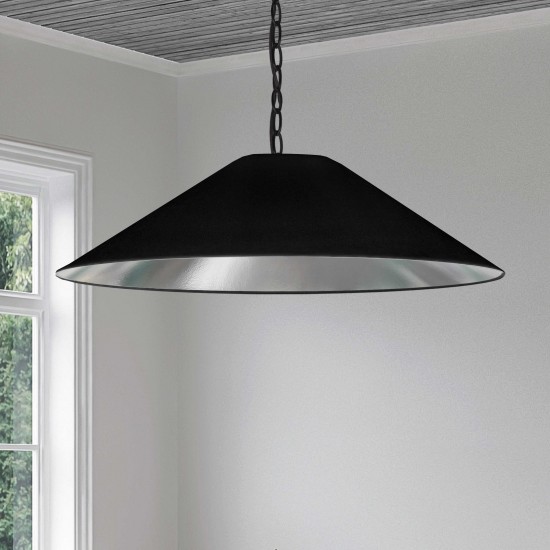 Presley Incandescent Pendant, Matte Black with Black / Silver Shade, L