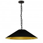 Presley Incandescent Pendant, Matte Black with Black / Gold Shade, L