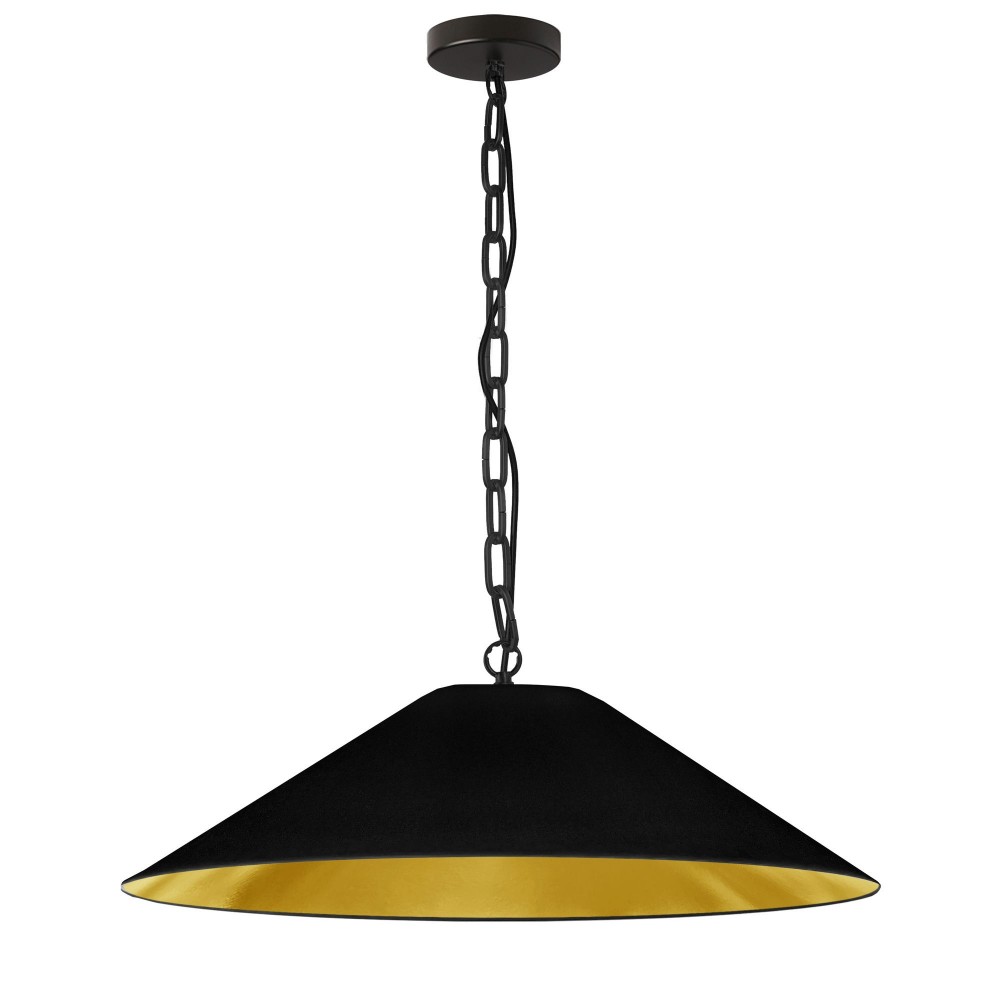 Presley Incandescent Pendant, Matte Black with Black / Gold Shade, L