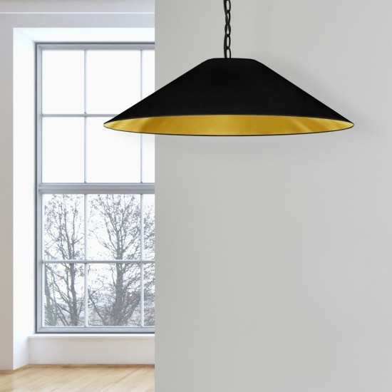 Presley Incandescent Pendant, Matte Black with Black / Gold Shade, L