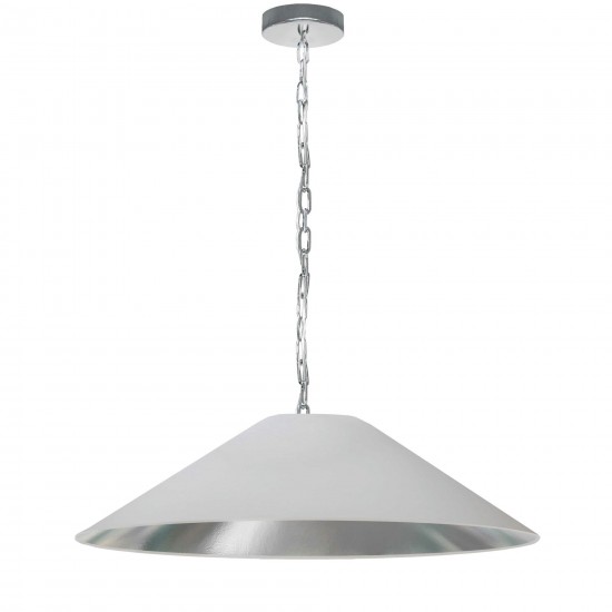 Presley Incandescent Pendant, Polished Chrome with White / Silver Shade, L