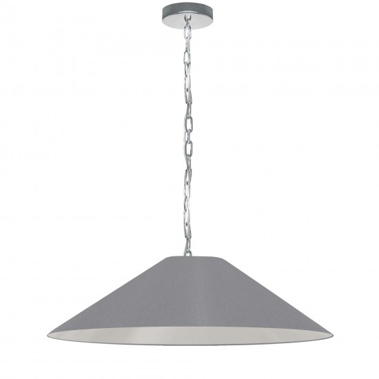 Presley Incandescent Pendant, Polished Chrome with Grey Shade, L