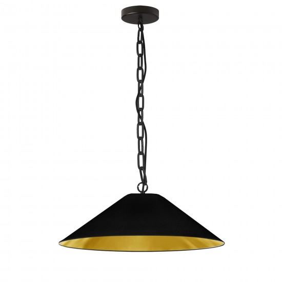 Presley Incandescent Pendant, Matte Black with Black / Gold Shade, M