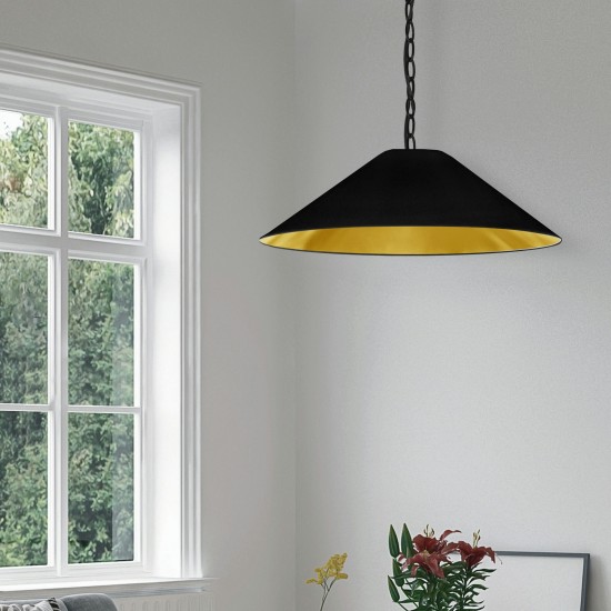 Presley Incandescent Pendant, Matte Black with Black / Gold Shade, M