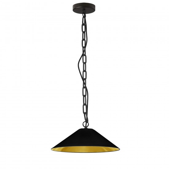 Presley Incandescent Pendant, Matte Black with Black / Gold Shade, S