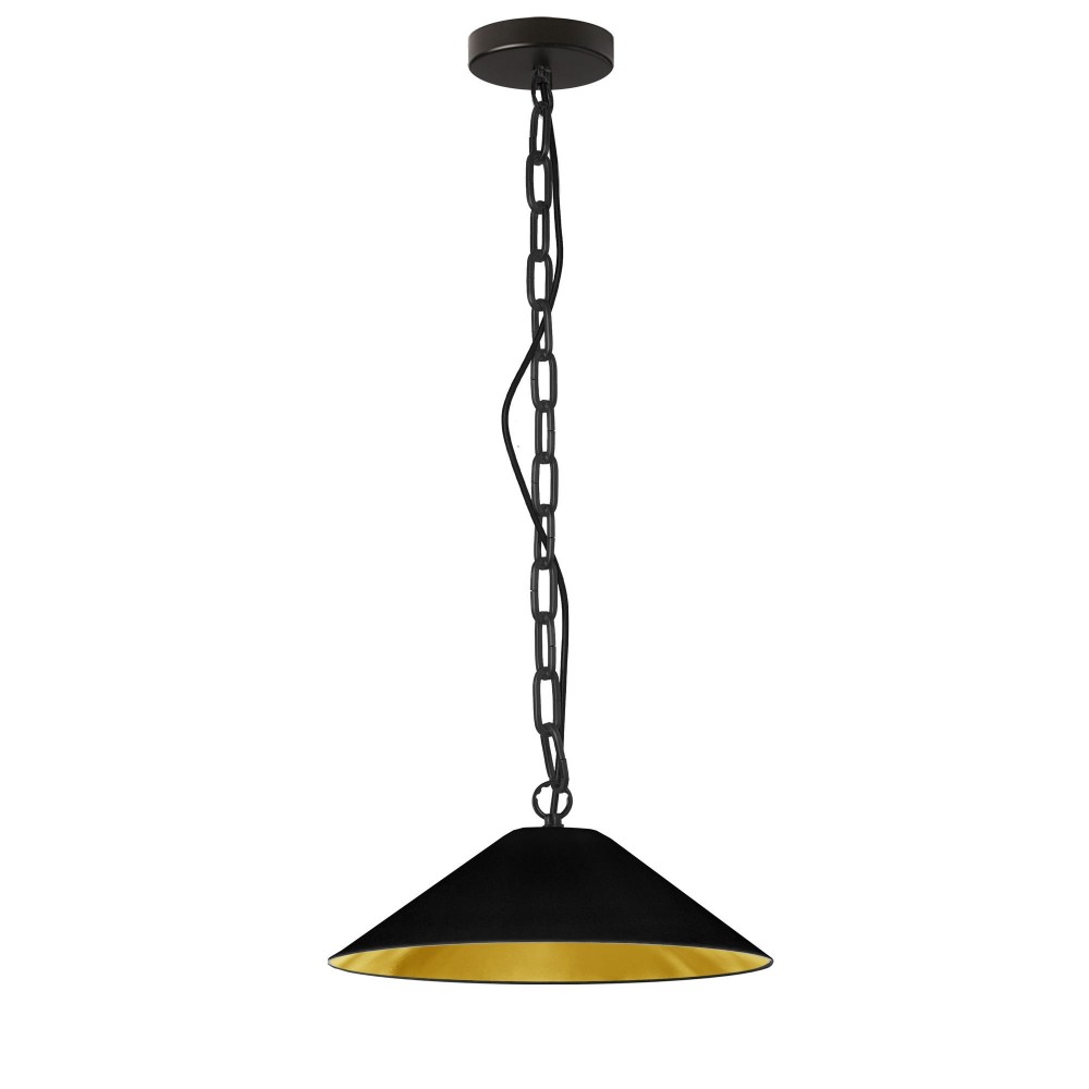 Presley Incandescent Pendant, Matte Black with Black / Gold Shade, S