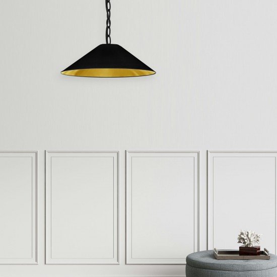 Presley Incandescent Pendant, Matte Black with Black / Gold Shade, S