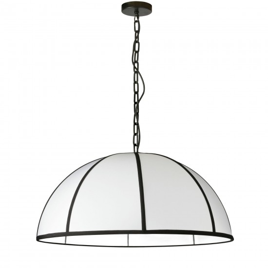 Portobello Incandescent Pendant, Matte Black w/ White Shade and Black Trim, L