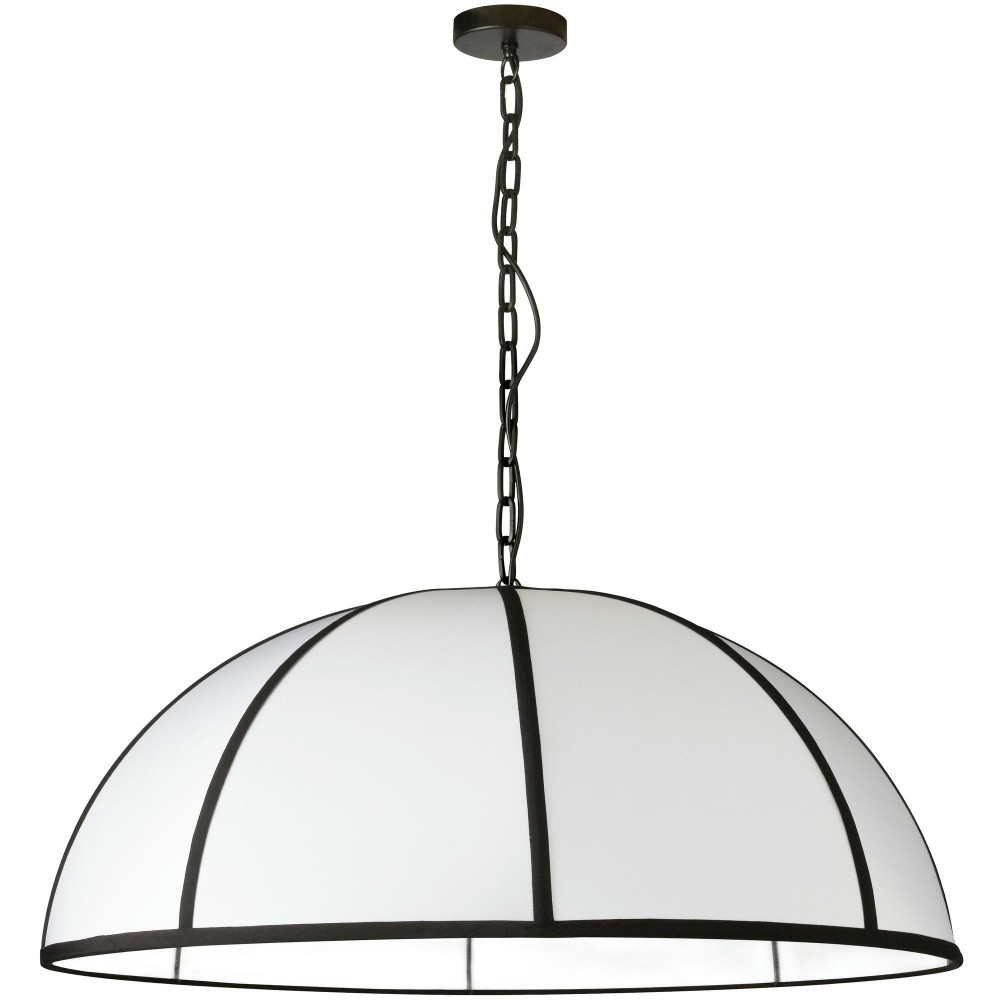 Portobello Incandescent Pendant, Matte Black w/ White Shade and Black Trim, XL