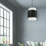 1 Light Incandescent Pendant, Matte Black with Black / White Shade