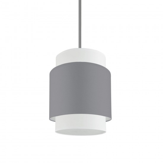 1 Light Incandescent Pendant, Polished Chrome with Grey / White Shade