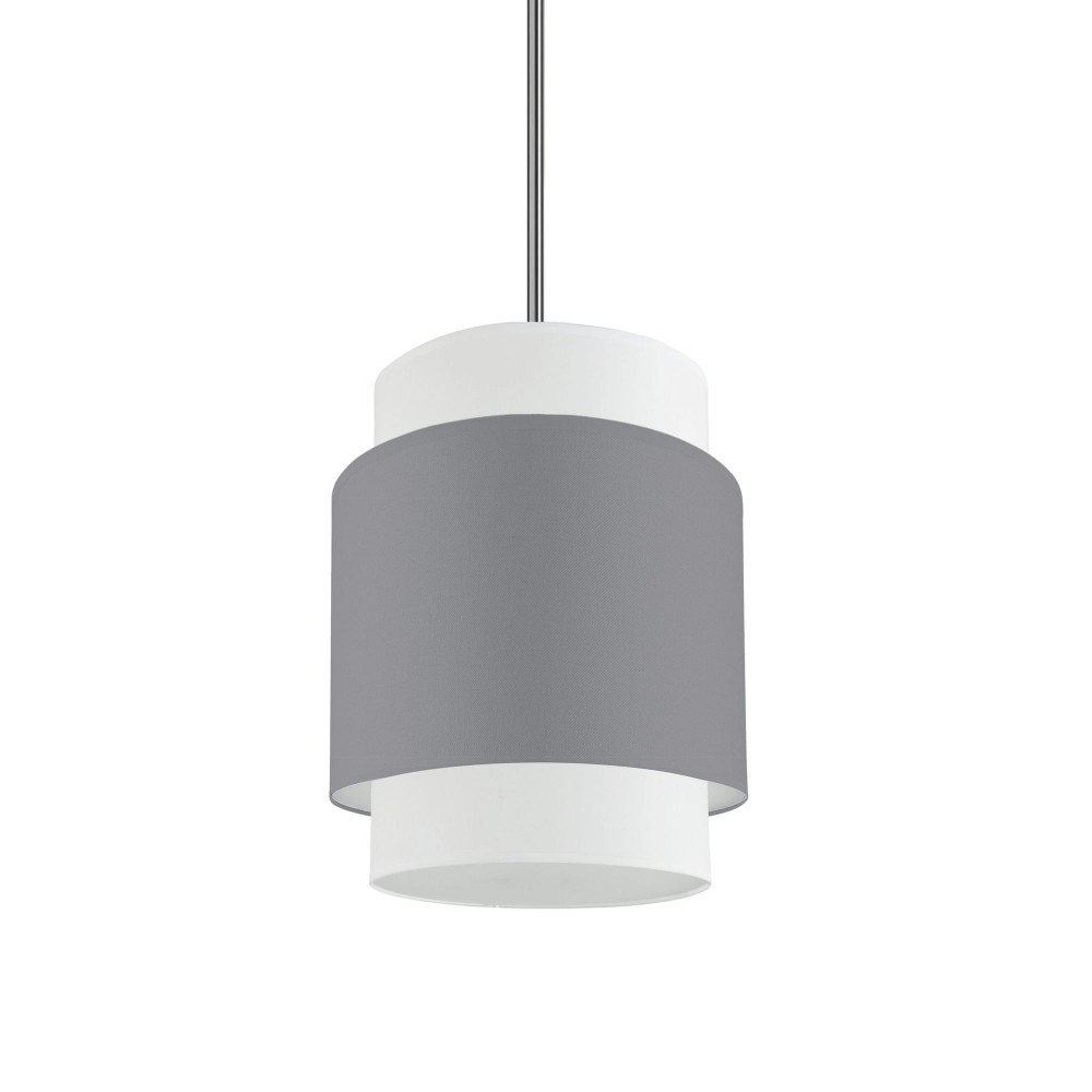 1 Light Incandescent Pendant, Polished Chrome with Grey / White Shade