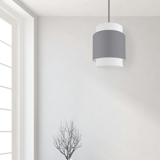 1 Light Incandescent Pendant, Polished Chrome with Grey / White Shade