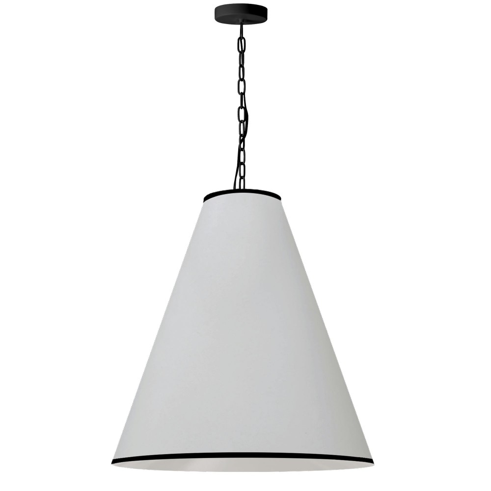 Prym Incandescent Pendant, Matte Black with White Shade and Black Trim, L